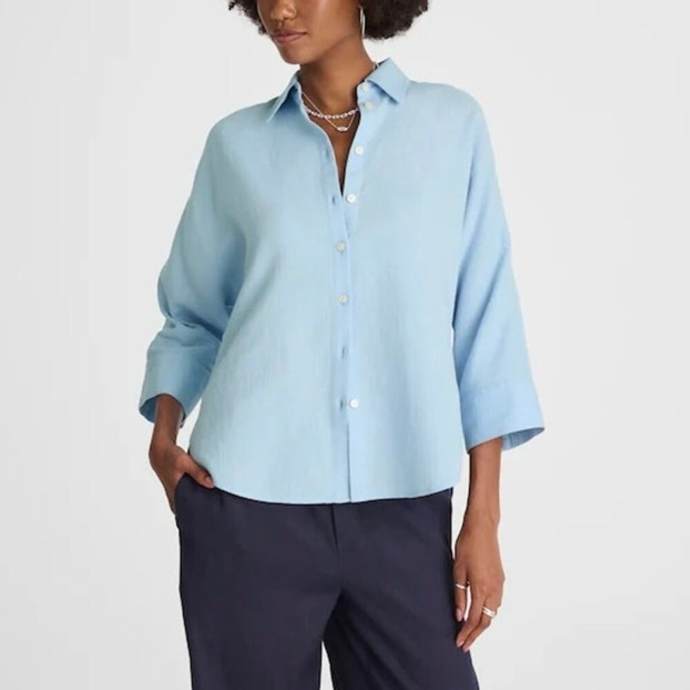 NWT Madewell Cotton Double-Gauze Oversized Shirt In Light Pool Blue Size Medium